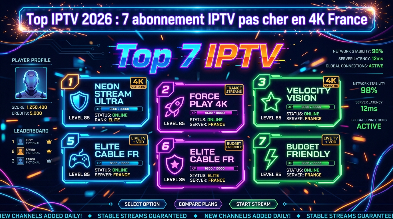 Top IPTV 2026 : 7 abonnement IPTV pas cher en 4K France